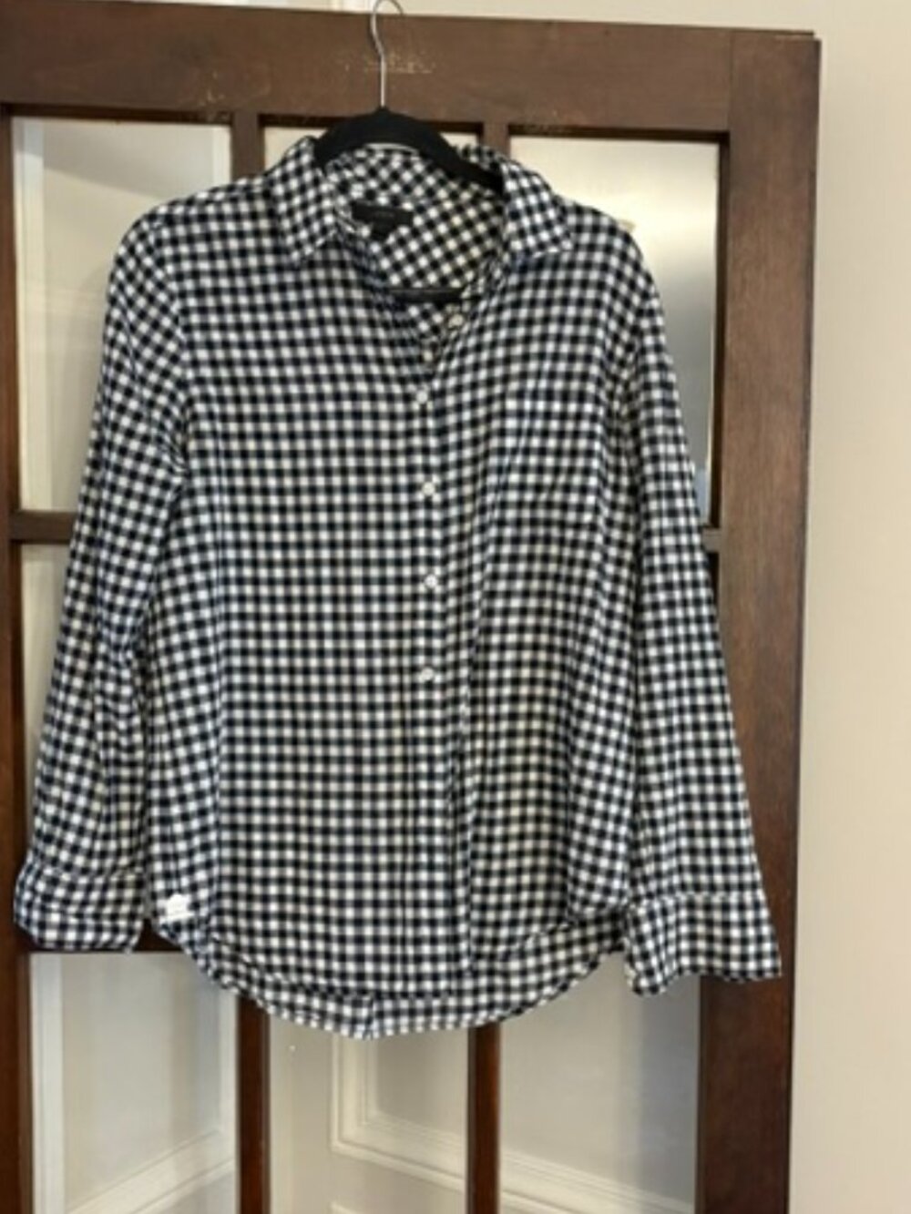 J.Crew Black and White Gingham Button-Down Shirt, Size 8